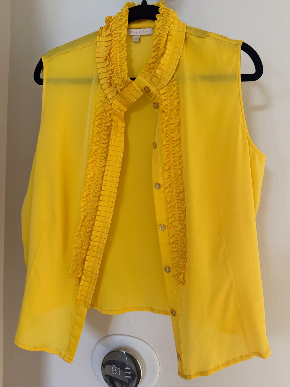 St. John Sunny Yellow Sleeveless Ruffle Tie-Neck Blouse